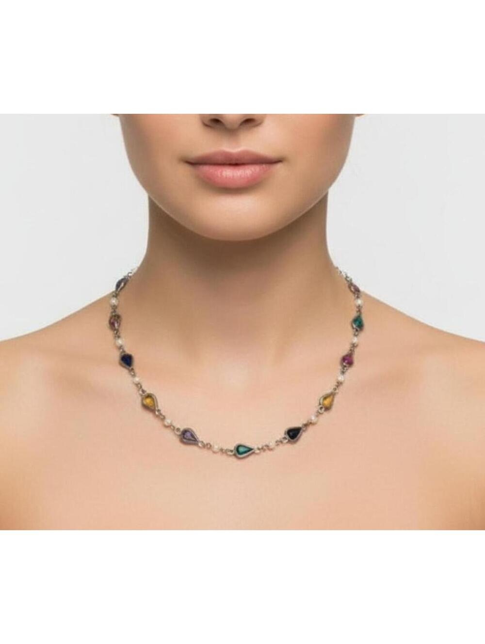 NECKLACE VTG Made In Korea Station Faux Seed Pearl&Glass Teardrop Jewels